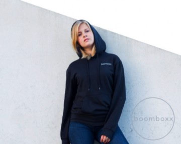 Boomboxx supply hooded logo carrier sweatershirt bmbxxlmtblck photoshoot women 2