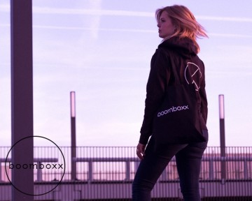 Boomboxx supply hooded logo carrier sweatershirt bmbxxlmtblck photoshoot