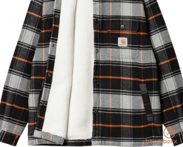 Carhartt wip baris shirt jacket baris check grey heather black i0337772vixx03 zoom open