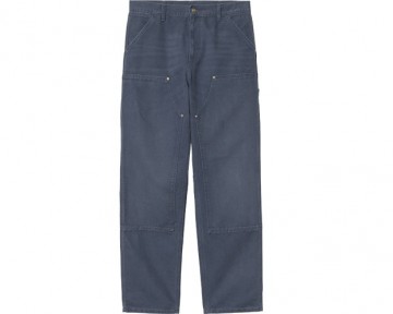 Carhartt wip double knee pant canvas dusky blue i03479620t4032 voorkant