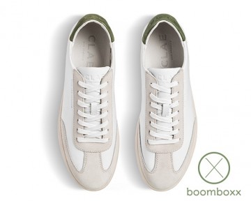 Clae deane white smoke bronze green cl21adn02 sneaker pair ontop