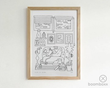 Home riso print by maxim de gilder mdg01 with frame on the wall
