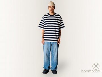 Woodbird beam stripe t shirt dark navy 2616 408 fotoshoot 2