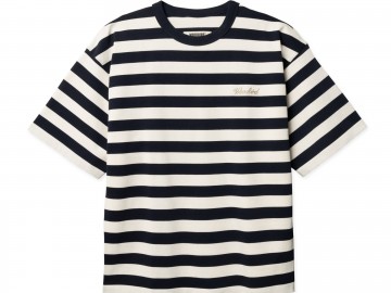 Woodbird beam stripe t shirt dark navy 2616 408
